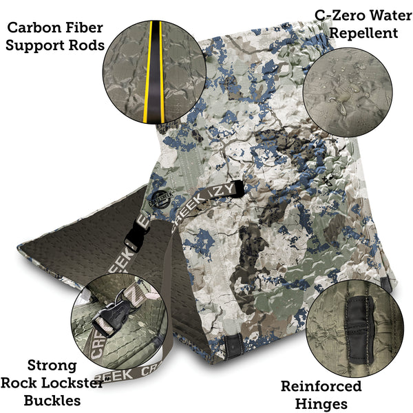 Hex 2.0 PowerLounger Rollable Camping Chair Features - Carbon Fiber Support Rods Water Repellent - Hinges - Strong Buckles